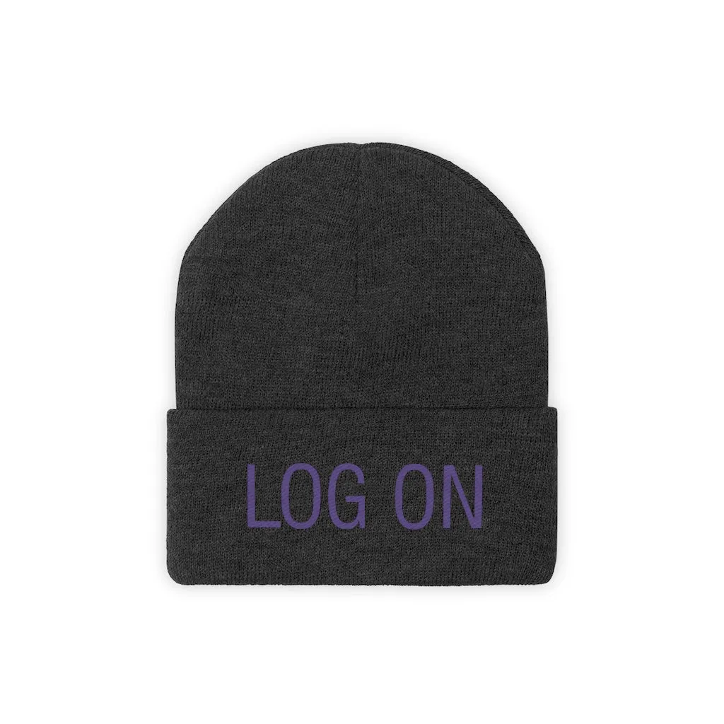 "Log On" Purple Letters Knit Beanie #VezzyWorld 