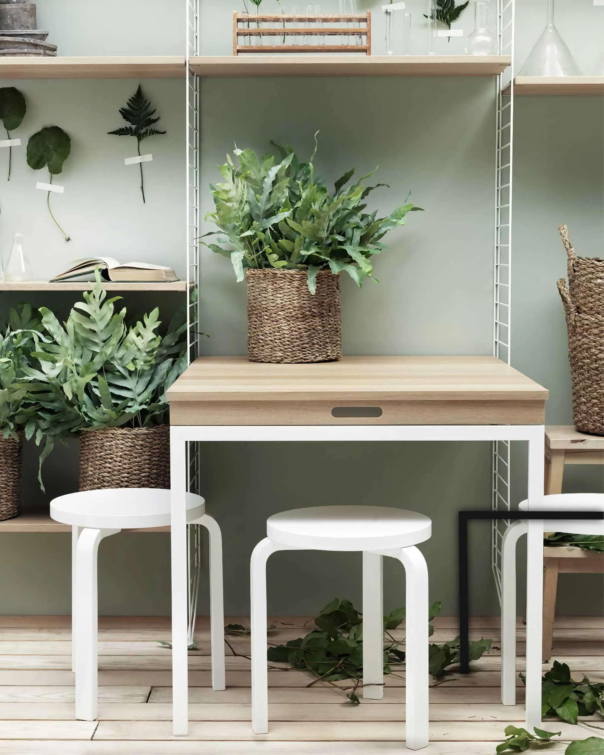 String Folding Table, oak/white